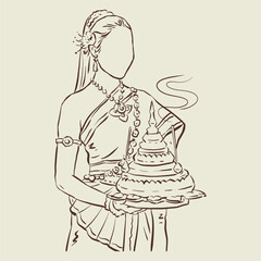 sketch of a girl in a dress vector for card decoration illustration