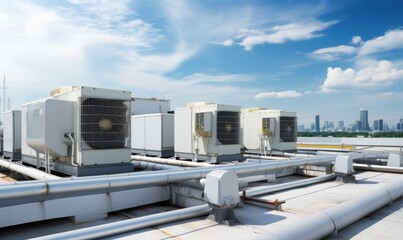 A Line of Cooling Units on a Rooftop