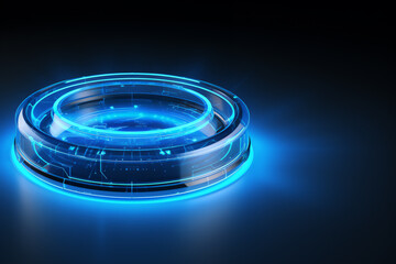 Futuristic sci-fi circle HUD element. Fractal portal glowing in neon color.