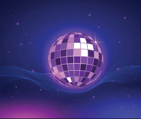 Neon disco ball background and night club party ball light glowing