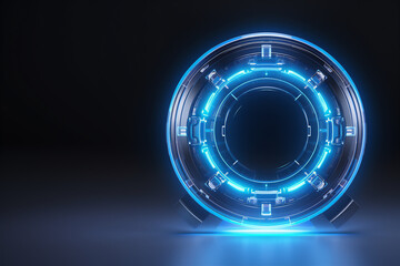 Fototapeta na wymiar Futuristic sci-fi circle HUD element. Fractal portal glowing in neon color.