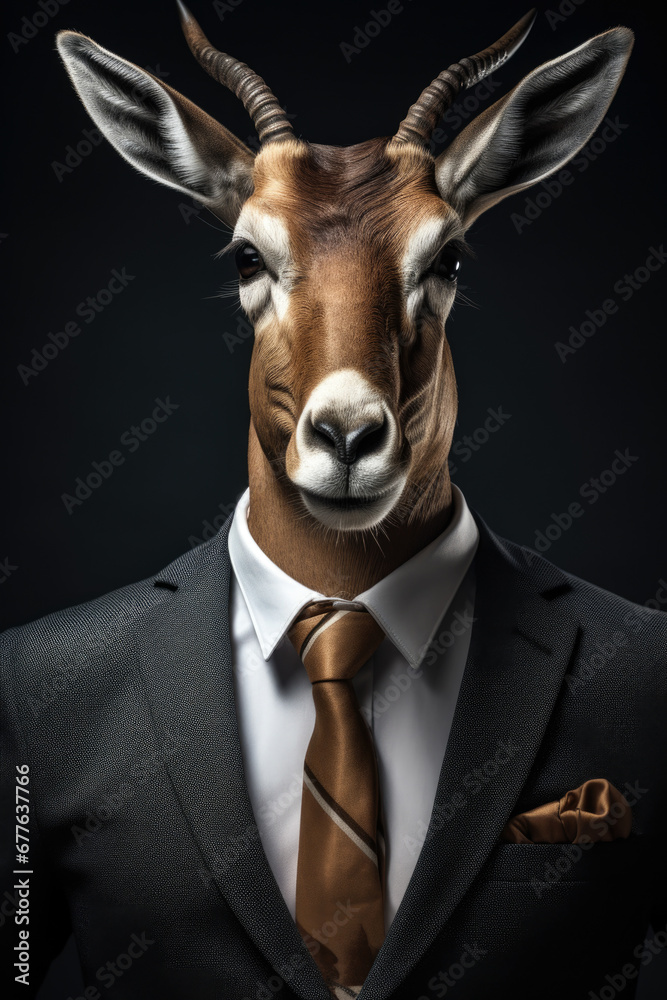 Aufkleber a picture of a giraffe dressed in a suit and tie. this image can be used for various purposes, inclu