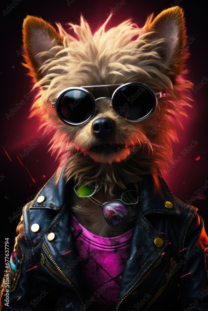 Aufkleber a picture of a dog wearing sunglasses and a leather jacket. this image can be used to depict a cool 