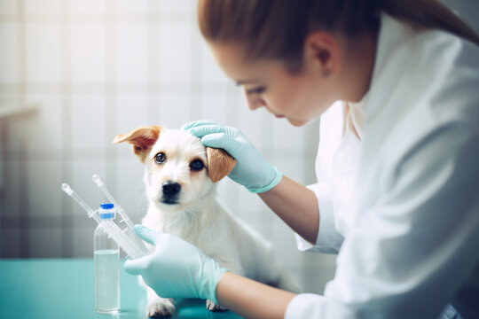 veterinarian examines dog