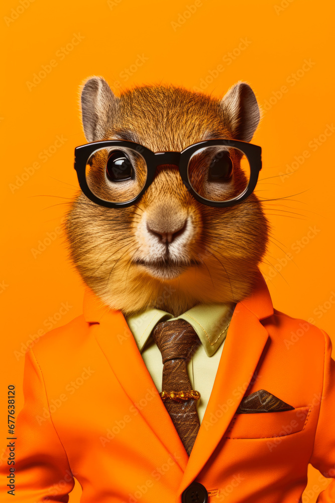 Aufkleber A close-up image of a squirrel dressed in a suit and tie. This picture can be used to add a touch of humor and whimsy to any project