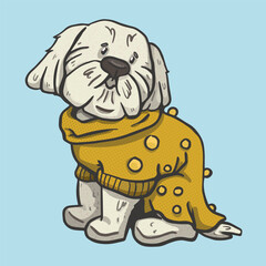 Hand drawn Maltipoo Funny vector illustration  with  dog in cute clothes. Cute print, card, design.