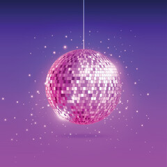 Neon disco ball background and night club party ball light glowing