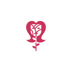 Rose flower and woman logo design concept.