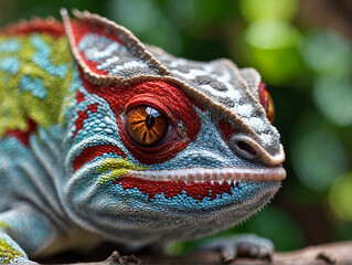 Zoom into the expressive eyes of a chameleon, revealing the emotions in extreme close-up
