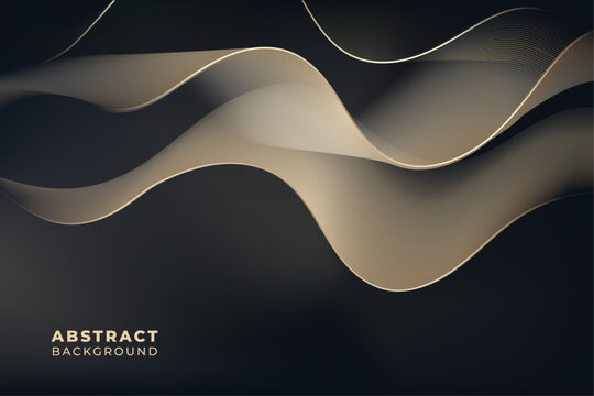 Elegant luxury wavy golden lines abstract with realistic dynamic linear gradient black background
