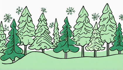 Obraz premium illustration of Christmas trees in green colors for a holiday card