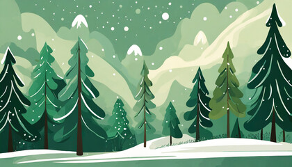 illustration of Christmas trees in green colors for a holiday card