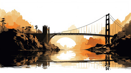San Francisco city skyline with Golden Gate Bridge in watercolor style. 
golden gate bridge in San Francisco, California, USA - vector. 