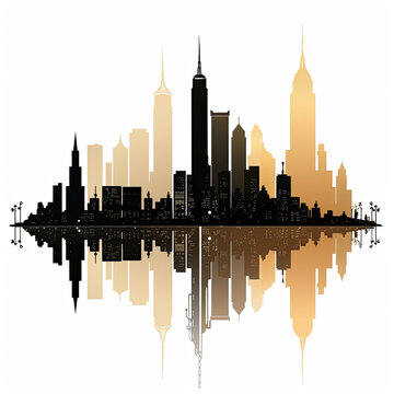 New York City skyline with reflection on white background, vector illustration.