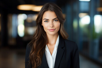 Generative AI picture portrait of attractive office worker young woman - obrazy, fototapety, plakaty