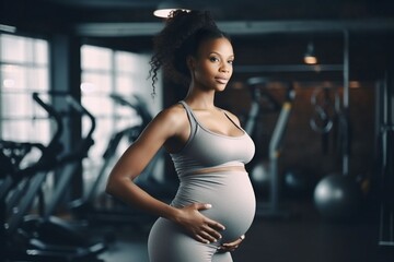 young pregnant woman exercising weights in the gym - Powered by Adobe