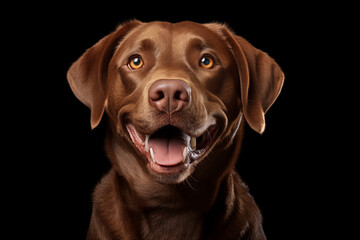 Photo of happy brown labrador dog in studio