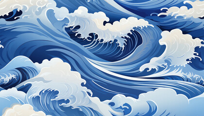 Sea waves pattern background. Waves pattern. Classic japanese waves in modern design,Blue and white lines. Element for design. Storm ocean. posters and prints