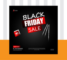 Fototapeta premium Black Friday banner social media post design black background. sale, promotion, advertisement, discount, fashion, 
