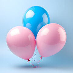 Pink, blue and white balloons bouquet isolated on light background