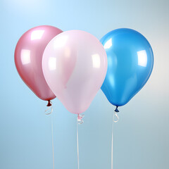 Pink, blue and white balloons bouquet isolated on light background