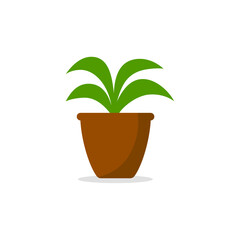 Pot with plant icon in flat style. Plant top icon vector illustration