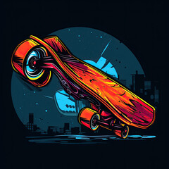Skateboard on dark background. Vector illustration for your design. 