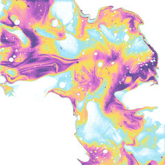 Abstract fluid art acrylic pouring paint background purple, cyan blue and yellow marble texture, creative background for banner, wallpaper