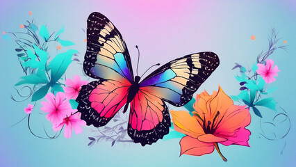 Fototapeta na wymiar butterfly and flowers generated ai