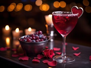 Valentine's Day drink in an intimate bistro with nice bokeh in the background