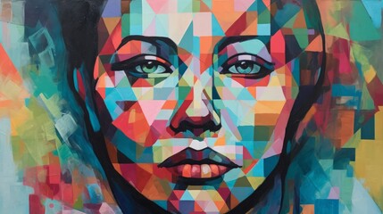 An abstract portrait with bold colors and geometric  AI generated illustration