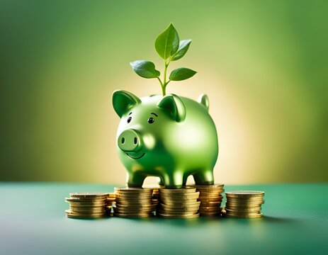 investissement Responsable : Cochon vert avec plante et pièces