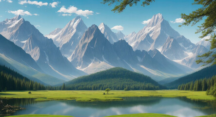 Peaceful Scenic mountain landscape. AI generative