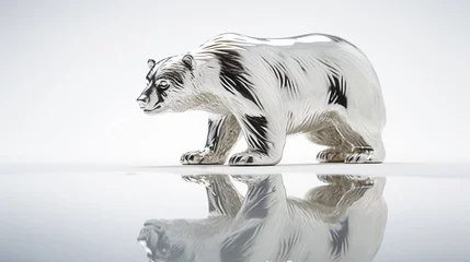 Foto op Plexiglas A bear statue, captured on a pure white surface, reflecting the uncertainty of the stock market. © Fahad