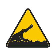 Isolated yellow pictogram triangle safety sign do not swim, Crocodile on river or Alligator water danger caution sign