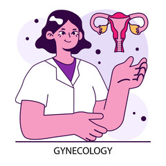 Gynecology, Women's health. Gynecologist study uterus. Human anatomy, ovary and womb. Pregnancy monitoring and disease treatment. Reproductive wellness. Flat vector illustration.