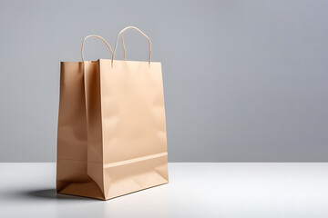 Brown paper bag for shopping. Mockup for advertising - obrazy, fototapety, plakaty