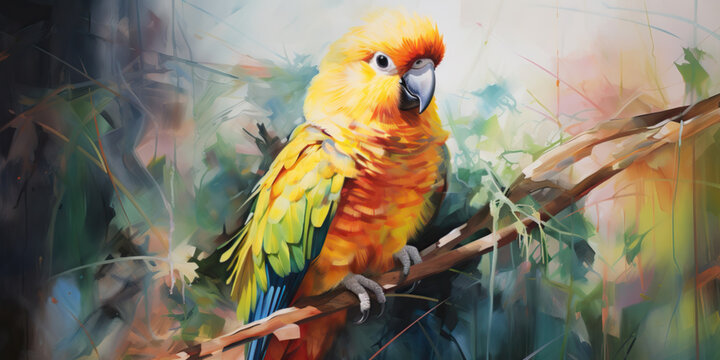 Portrait of a beautiful parrot in watercolor