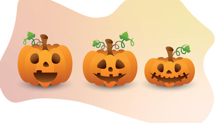 Set of Halloween pumpkins with gradient on gradient background