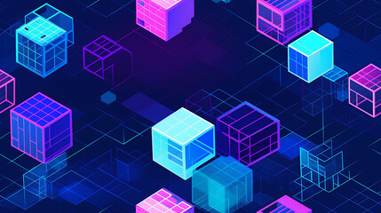 abstract background with cubes in the color: Pink, blue and purple - Seamless tile. Endless and repeat print.