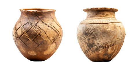 Neolithic Pottery Vessel, transparent background, isolated image, generative AI