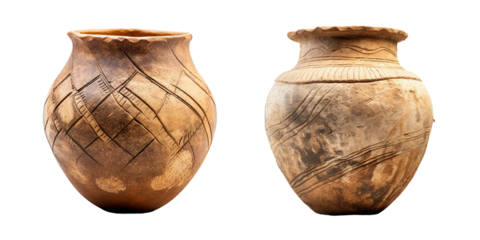 Neolithic Pottery Vessel, transparent background, isolated image, generative AI