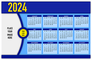 2024 calendar blue and yellow color with space for logo
