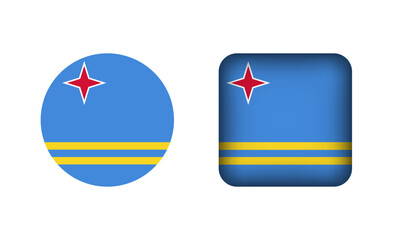 Flat Square and Circle Aruba National Flag Icons