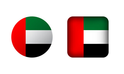Flat Square and Circle United Arab Emirates National Flag Icons