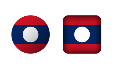 Flat Square and Circle Laos National Flag Icons