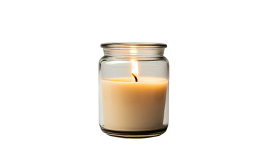 Cream-Colored Candle in Screw-Top Glass Jar with Floral Accent on Transparent Background, PNG Format