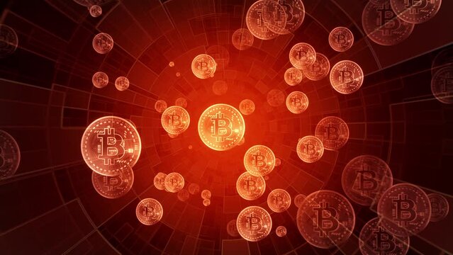 Bitcoin mining. Cryptocurrency, digital gold. Intro template for captions, title or text. 3D animation. Quick Time, h264, 16-bit color, highest quality. Smooth gradation of color, without banding effe
