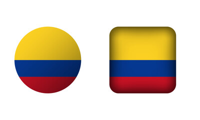 Flat Square and Circle Colombia National Flag Icons
