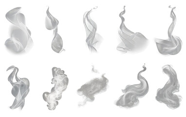 Smoke Vector Collection on Transparent Background, PNG Format